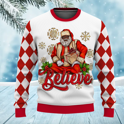 Merry Christmas Afro Black Santa Claus Ugly Sweater for Adult & Kids