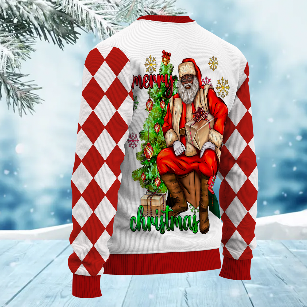 Merry Christmas Afro Black Santa Claus Ugly Sweater for Adult & Kids