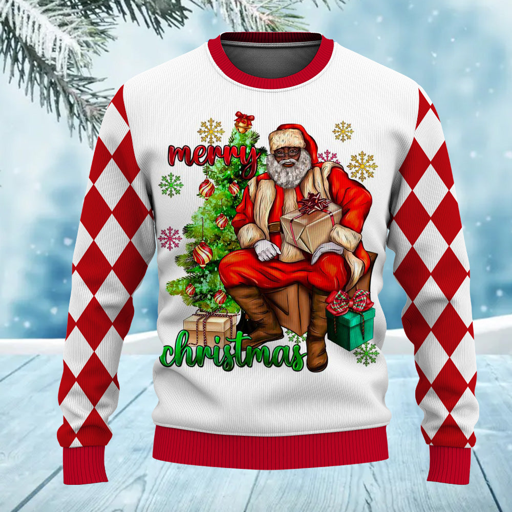 Merry Christmas Afro Black Santa Claus Ugly Sweater for Adult & Kids