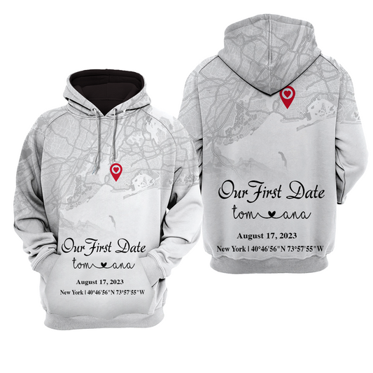 Create an Anniversary Gift for Couple with Our First Day Maps on Unisex Raglan Hoodie