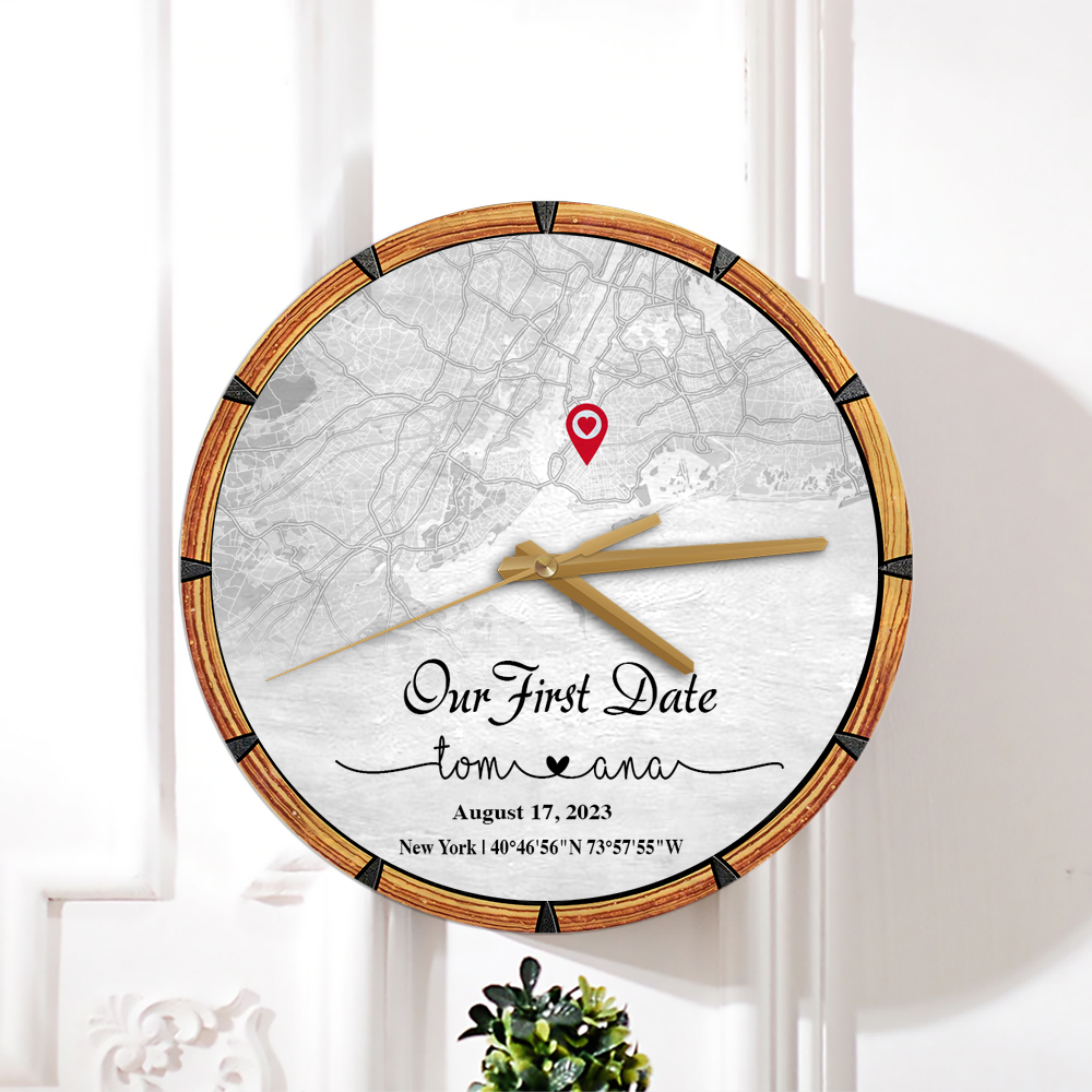 Create an Anniversary Gift for Couple with Our First Day Map on Personalized Wooden Clock