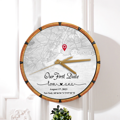 Create an Anniversary Gift for Couple with Our First Day Map on Personalized Wooden Clock