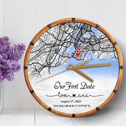 Create an Anniversary Gift for Couple with Our First Day Map on Personalized Wooden Clock