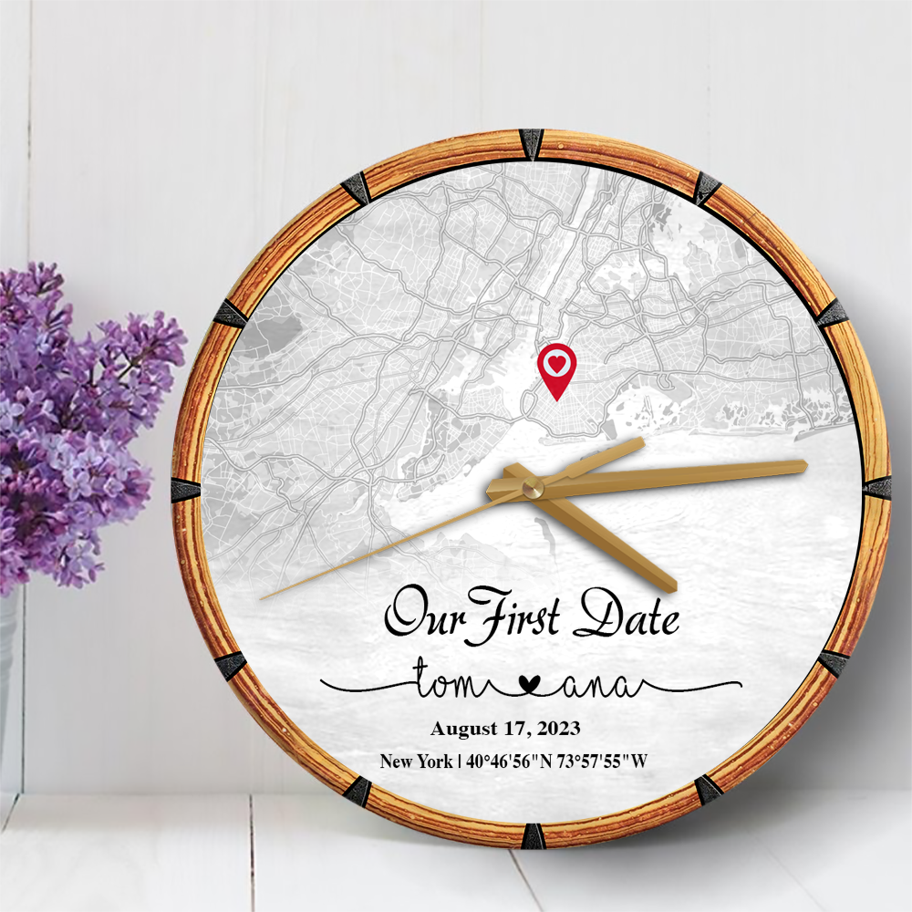 Create an Anniversary Gift for Couple with Our First Day Map on Personalized Wooden Clock