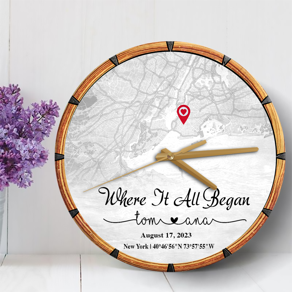 Create an Anniversary Gift for Couple with Our First Day Map on Personalized Wooden Clock