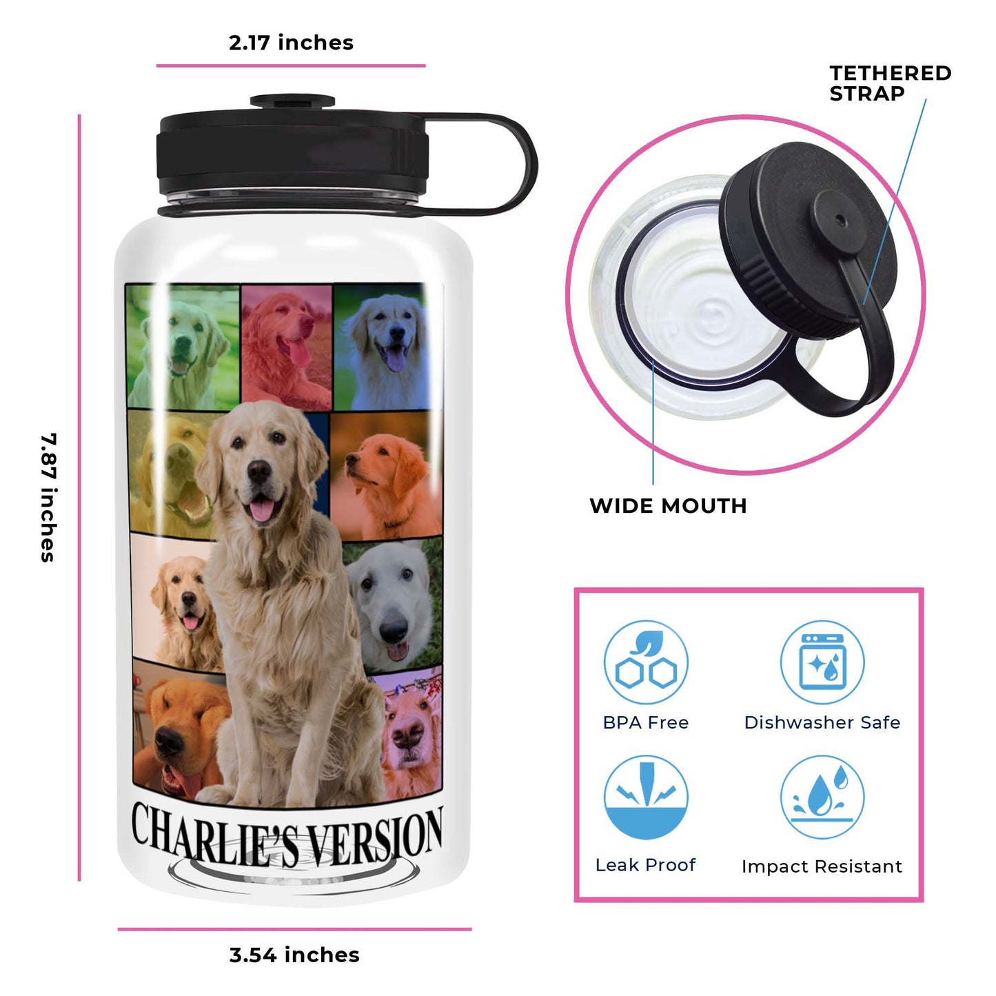 Personalized Dog's Tour Bootleg 34oz Bottle with Dog Photo Collage