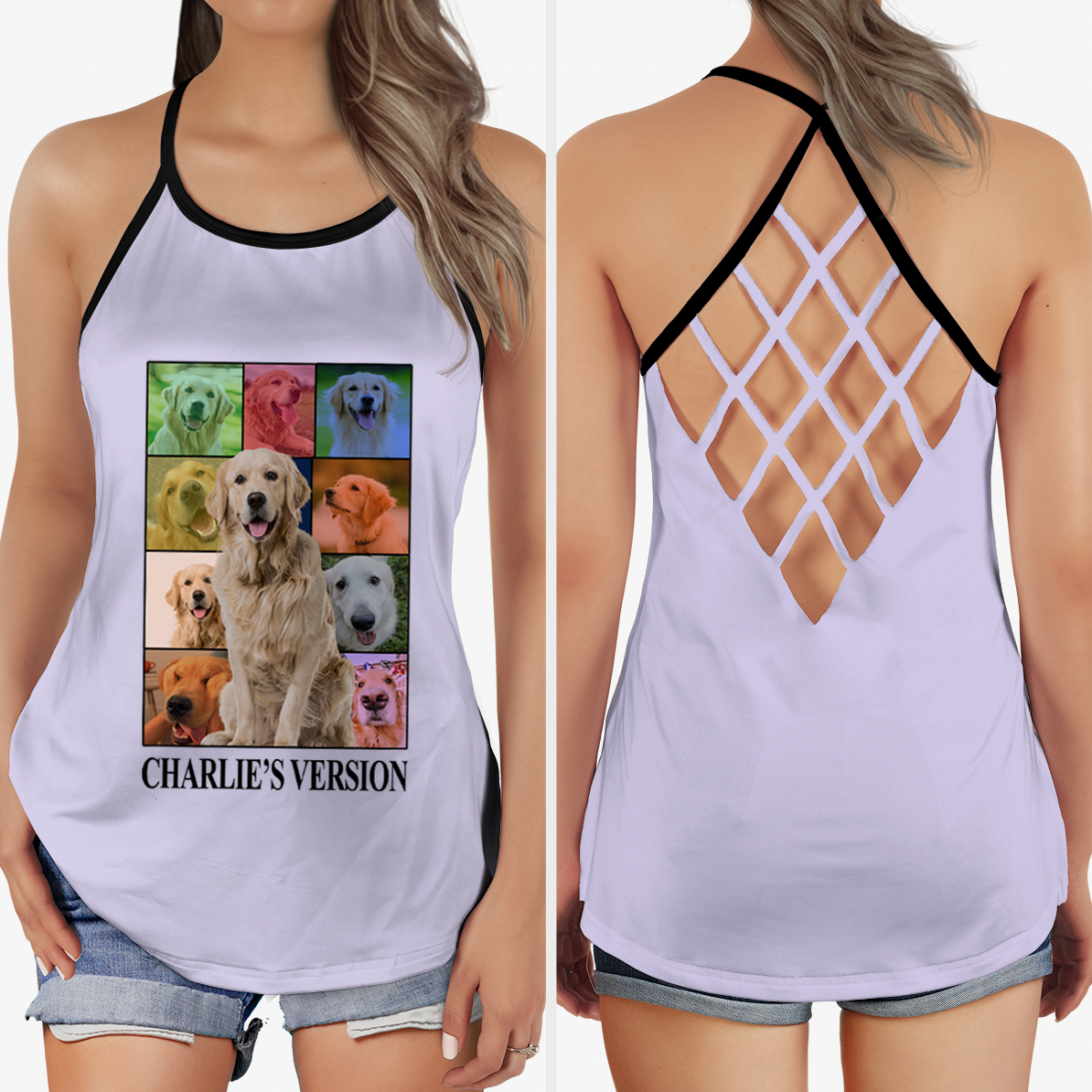 Personalized Dog's Tour Bootleg Criss Cross Tank Top with Dog Photo Collage