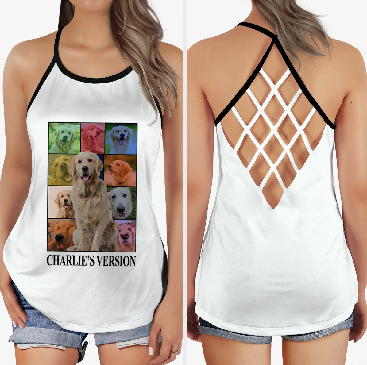 Personalized Dog's Tour Bootleg Criss Cross Tank Top with Dog Photo Collage