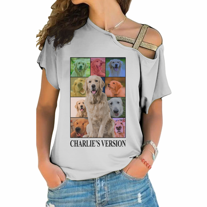 Personalized Dog's Tour Bootleg One Shoulder Shirt with Dog Photo Collage