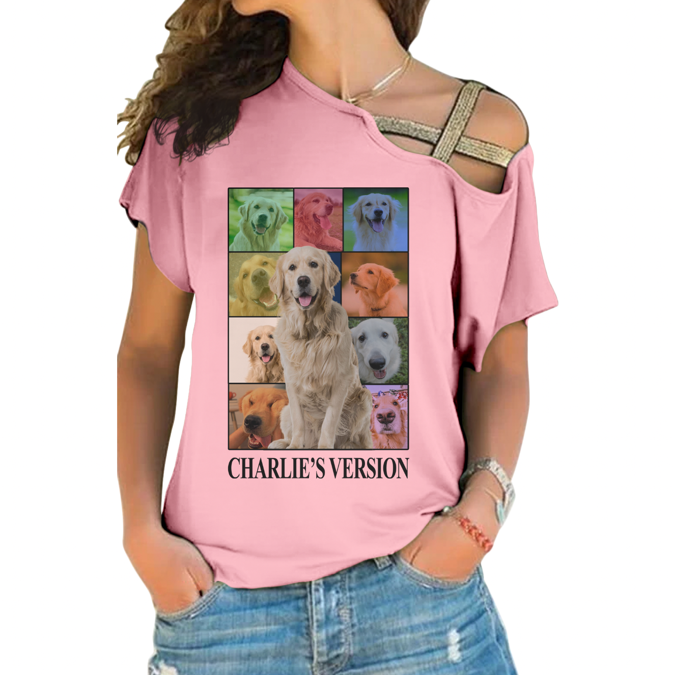 Personalized Dog's Tour Bootleg One Shoulder Shirt with Dog Photo Collage