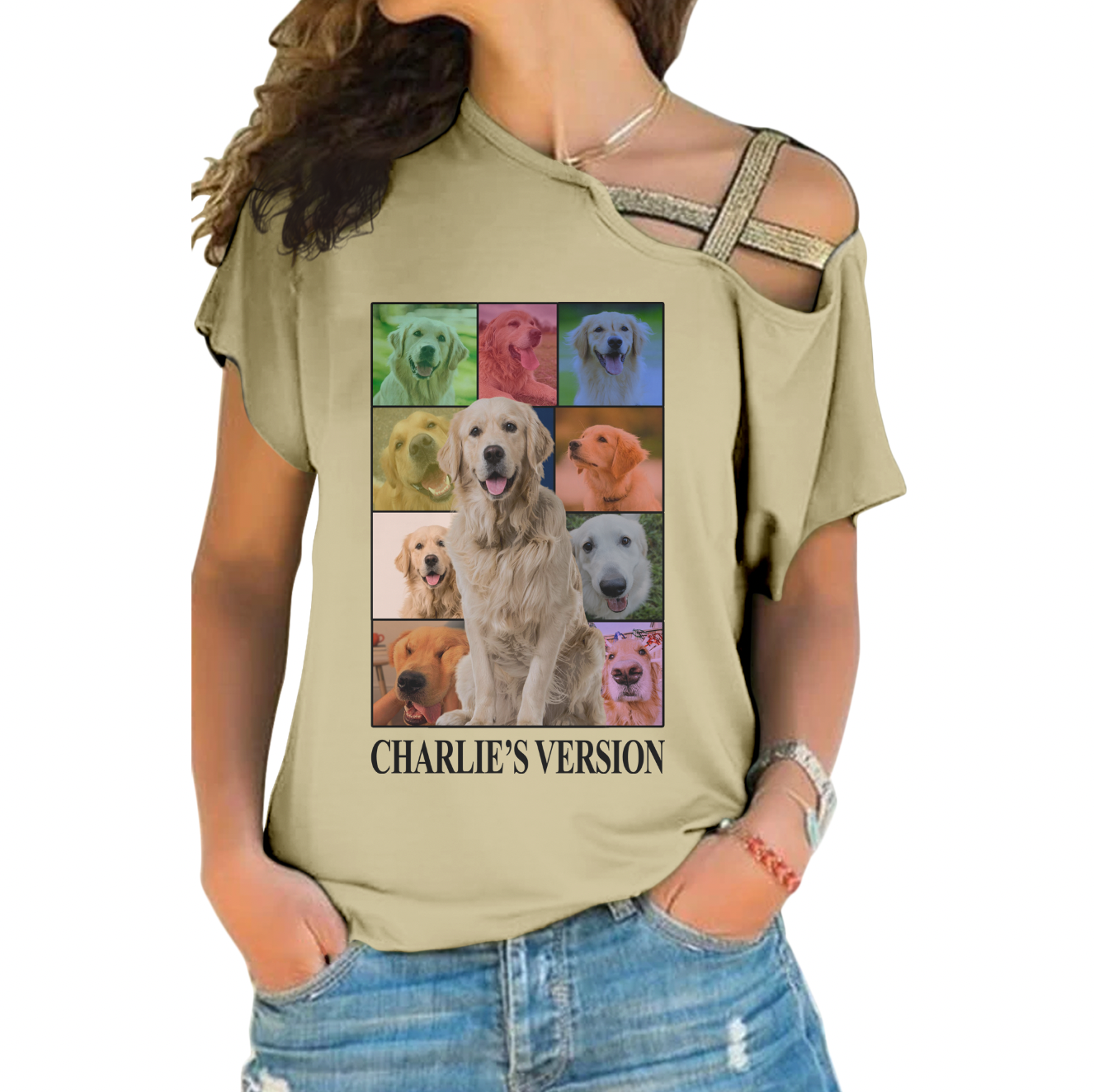 Personalized Dog's Tour Bootleg One Shoulder Shirt with Dog Photo Collage