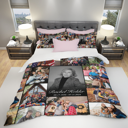 Personalized Memorial Bedding Set for Loss of Mother with Photo Collage & Text on Bedding Set