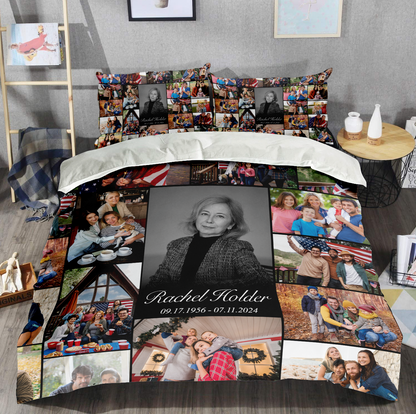 Personalized Memorial Bedding Set for Loss of Mother with Photo Collage & Text on Bedding Set