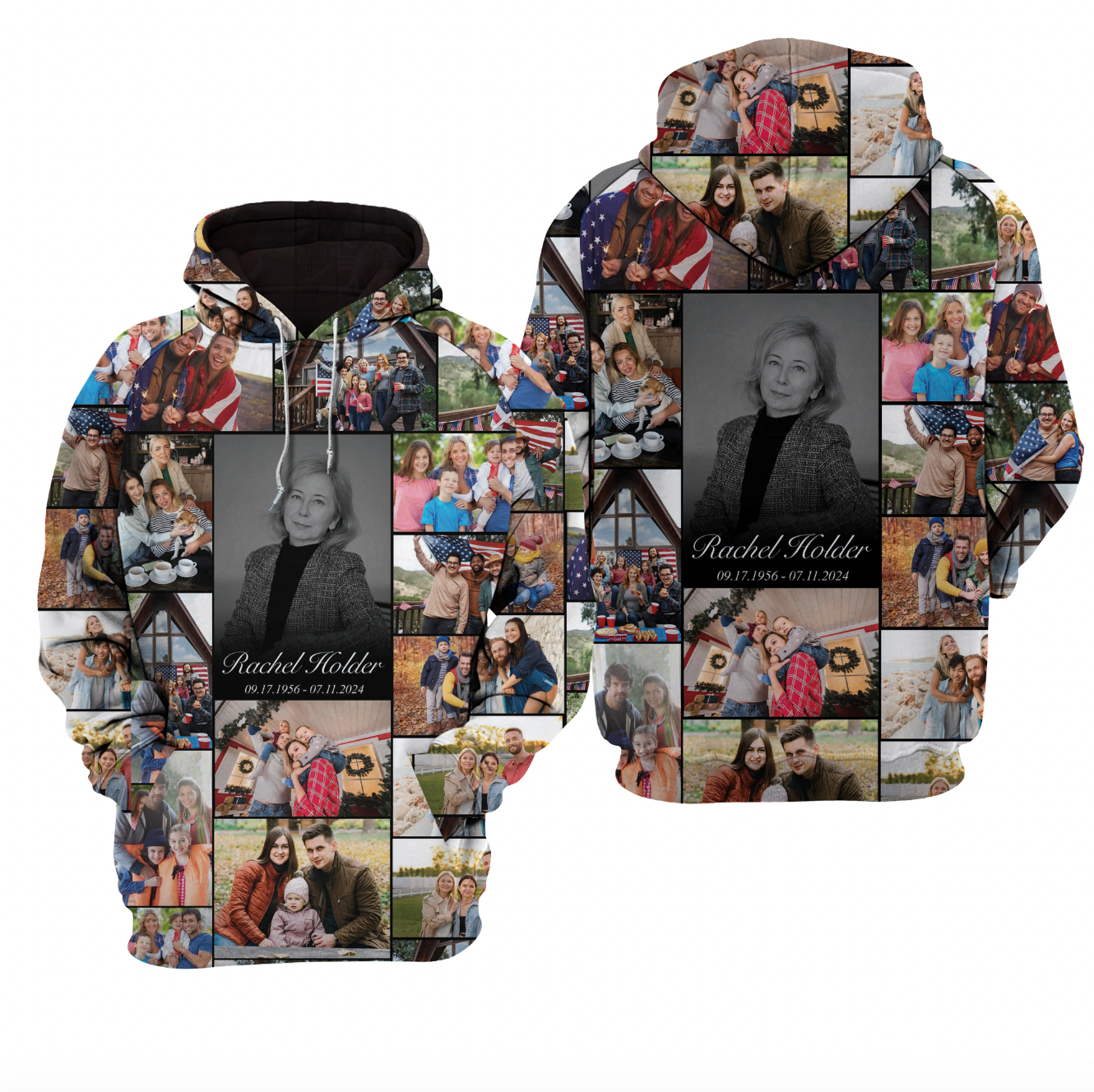 Personalized Memorial Hoodie for Loss of Mother with Photo Collage & Text on Raglan Hoodie