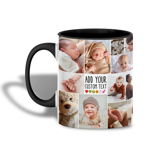 Personalized Collage Photo Accent Mug – Create Your Own Mug with Collage Photo & Text