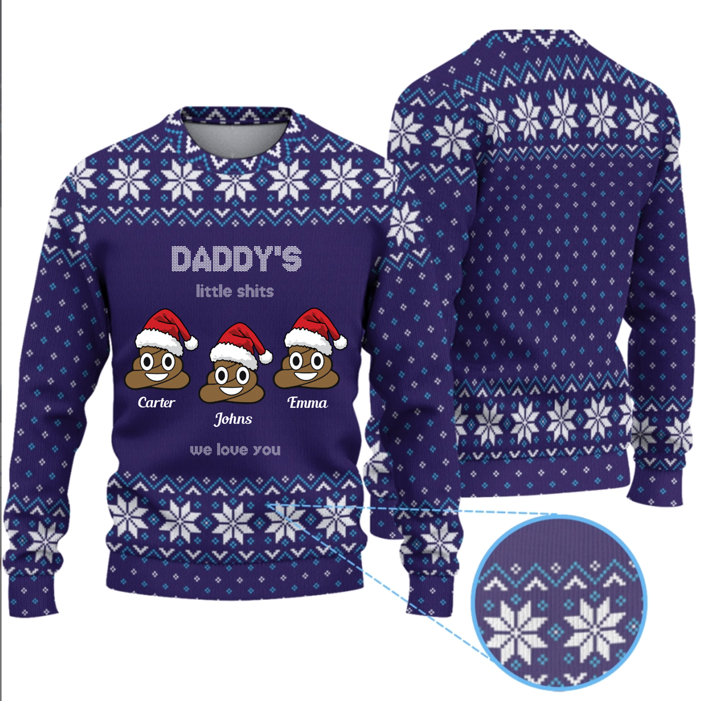Personalized Daddy's Little Shits Knitted Ugly Sweater - Funny Knitted Ugly Sweater for Dad