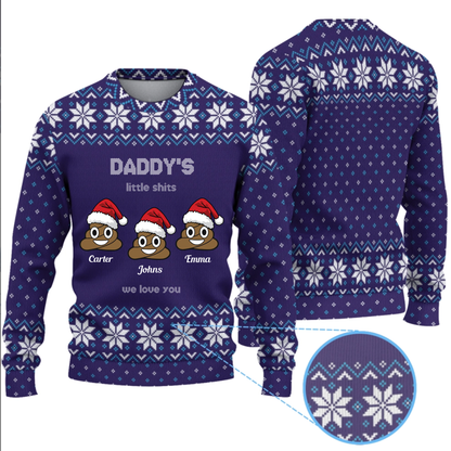 Personalized Daddy's Little Shits Knitted Ugly Sweater - Funny Knitted Ugly Sweater for Dad