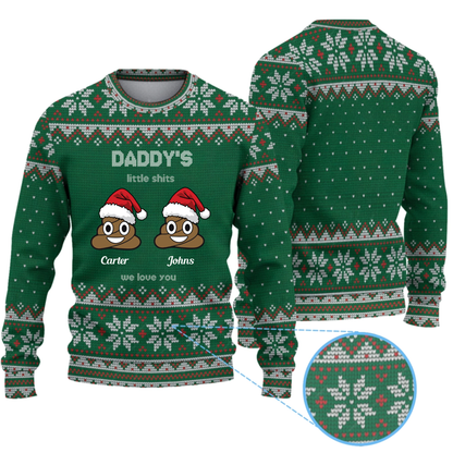 Personalized Daddy's Little Shits Knitted Ugly Sweater - Funny Knitted Ugly Sweater for Dad