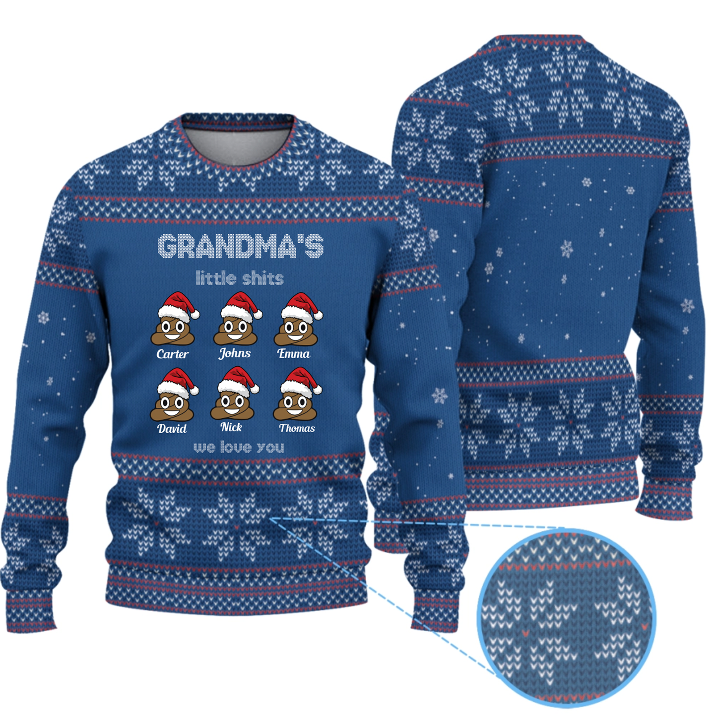 Personalized Grandma's Little Shits Knitted Ugly Sweater - Funny Knitted Ugly Sweater for Grandma