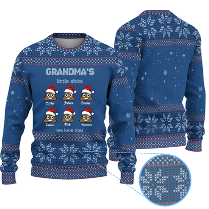 Personalized Grandma's Little Shits Knitted Ugly Sweater - Funny Knitted Ugly Sweater for Grandma