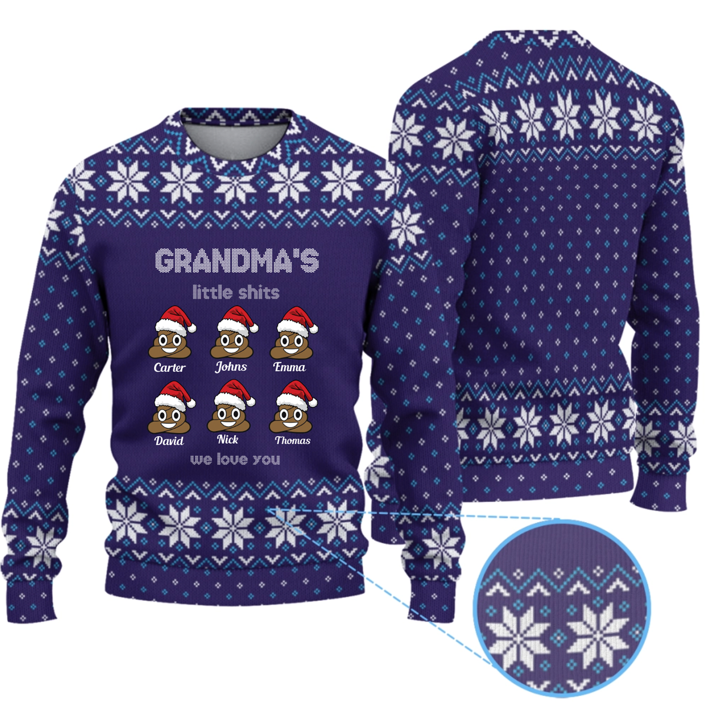 Personalized Grandma's Little Shits Knitted Ugly Sweater - Funny Knitted Ugly Sweater for Grandma