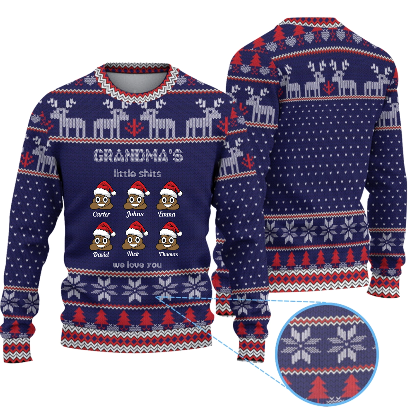 Personalized Grandma's Little Shits Knitted Ugly Sweater - Funny Knitted Ugly Sweater for Grandma
