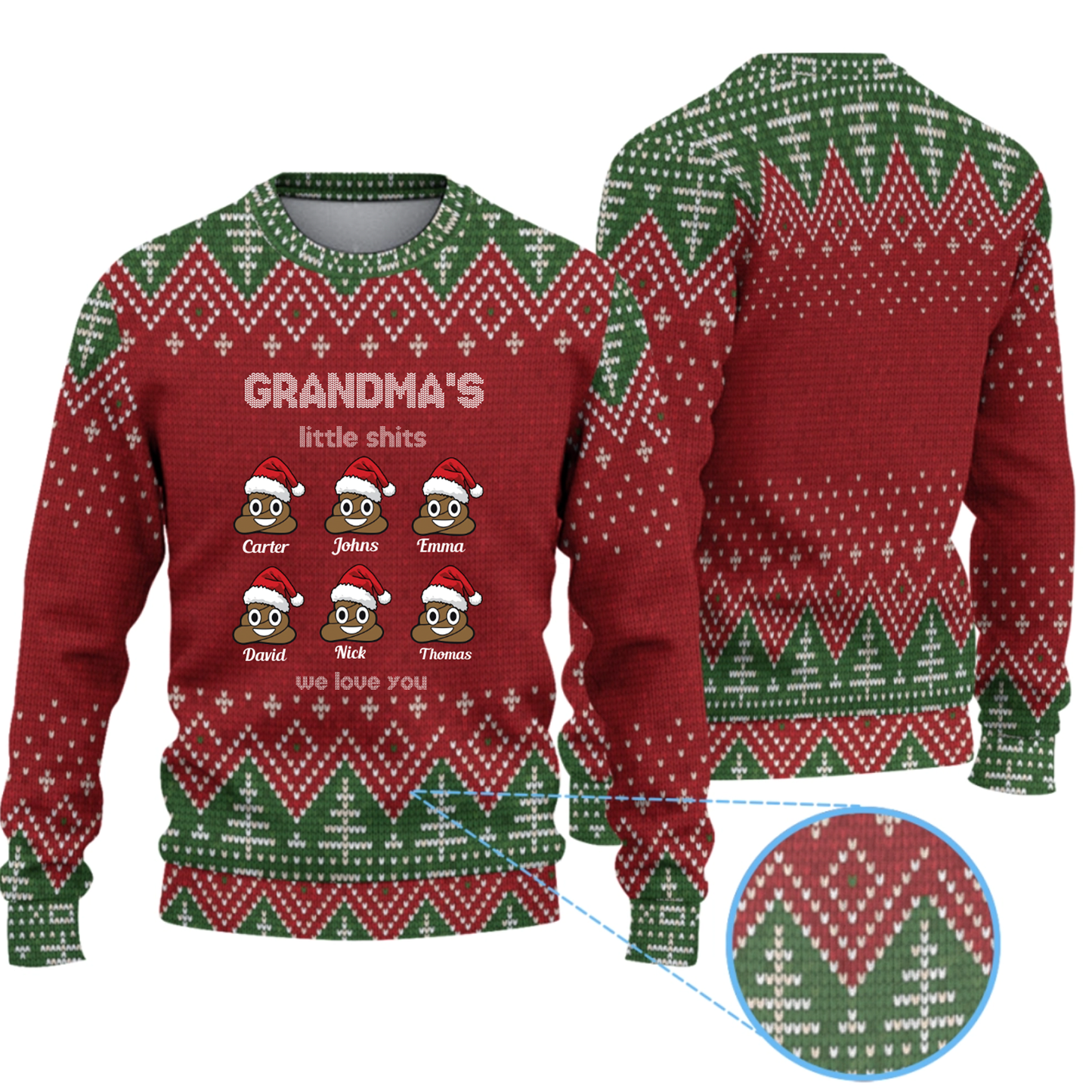 Personalized Grandma's Little Shits Knitted Ugly Sweater - Funny Knitted Ugly Sweater for Grandma