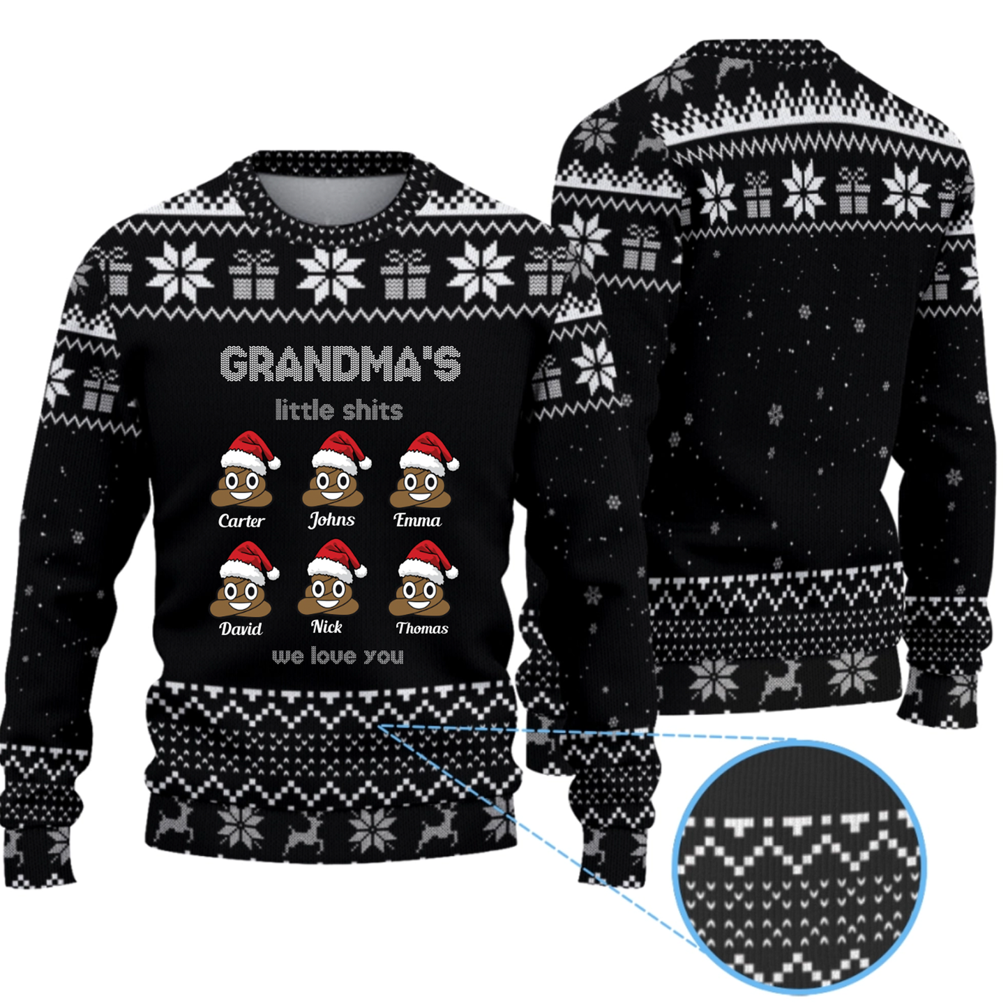 Personalized Grandma's Little Shits Knitted Ugly Sweater - Funny Knitted Ugly Sweater for Grandma