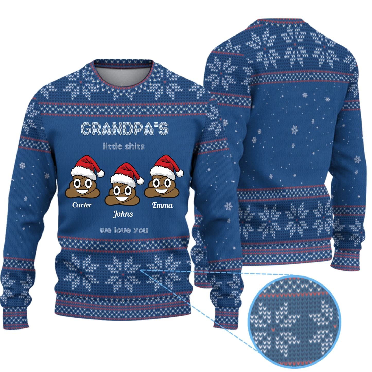 Personalized Grandpa's Little Shits Knitted Ugly Sweater - Funny Knitted Ugly Sweater for Grandpa