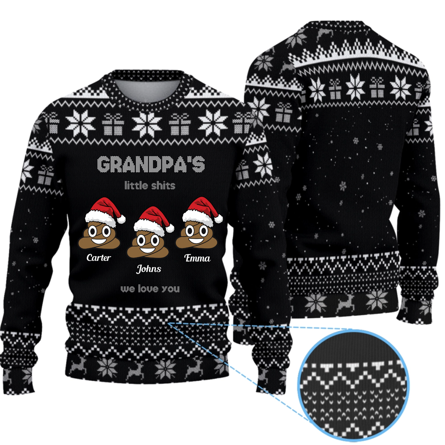Personalized Grandpa's Little Shits Knitted Ugly Sweater - Funny Knitted Ugly Sweater for Grandpa