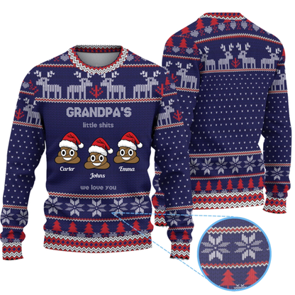 Personalized Grandpa's Little Shits Knitted Ugly Sweater - Funny Knitted Ugly Sweater for Grandpa