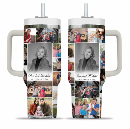 Personalized Memorial Opaque Lid Tumbler for Loss of Mother with Photo Collage & Text on Tumbler