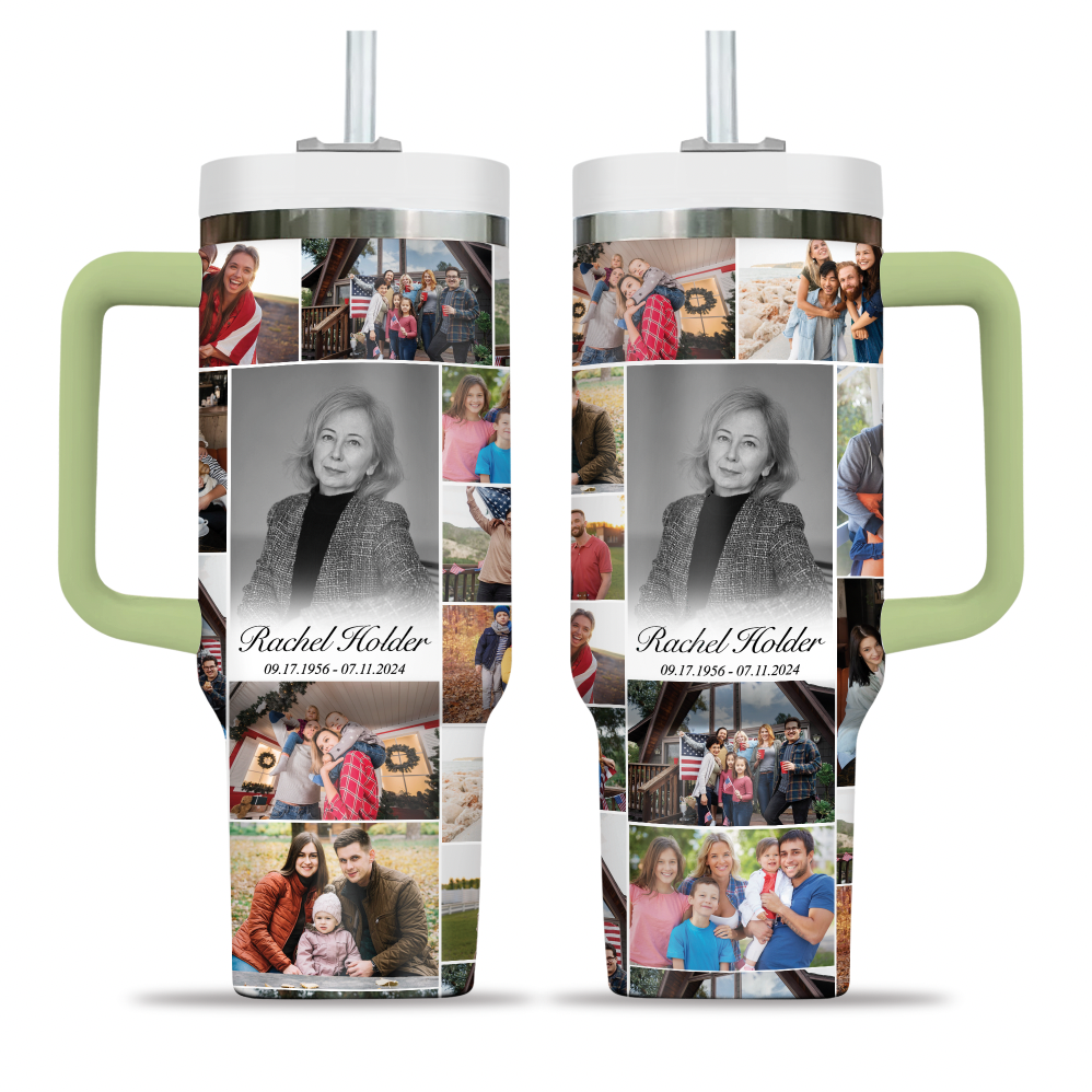 Personalized Memorial Opaque Lid Tumbler for Loss of Mother with Photo Collage & Text on Tumbler