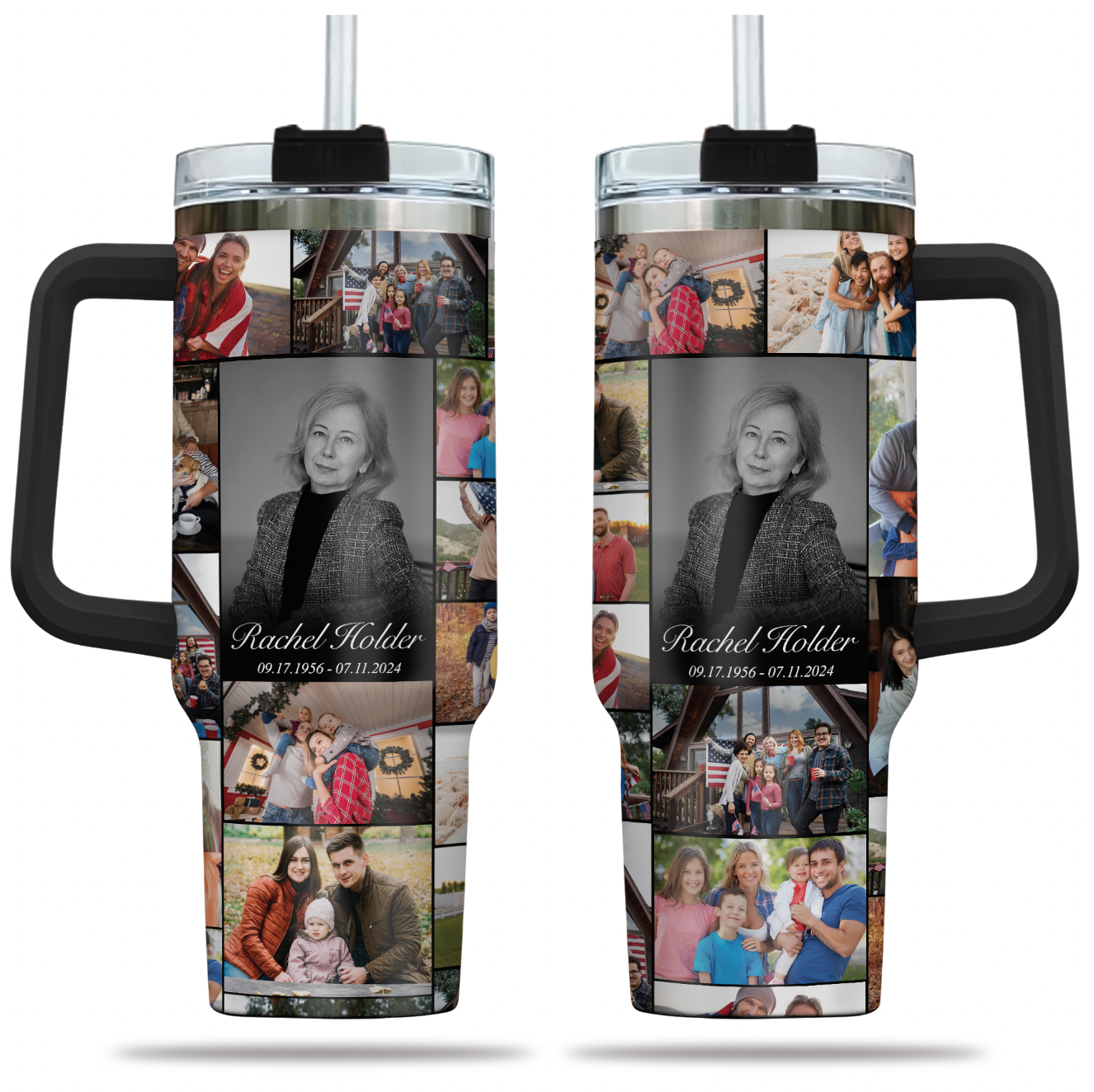 Personalized Memorial Tumbler for Loss of Mother with Photo Collage & Text on Tumbler