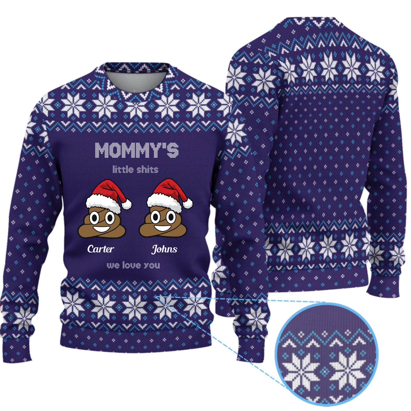 Personalized Mommy's Little Shits Knitted Ugly Sweater - Funny Knitted Ugly Sweater for Mom