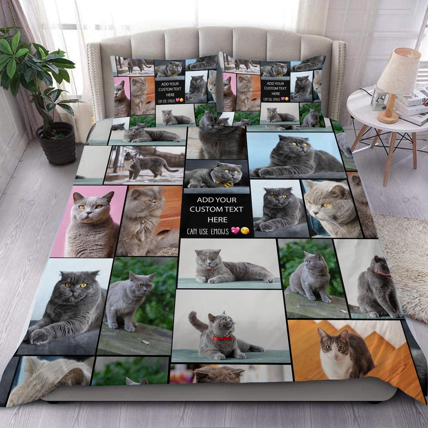 Create a Pet Cat Lovers Gift, Cat Mom Gift with Collage Photo & Text on Bedding Set