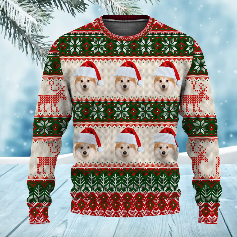 Put Your Pet Dog Cat Face Photo on Personalized Funny Unisex Ugly Christmas Sweater with Picture