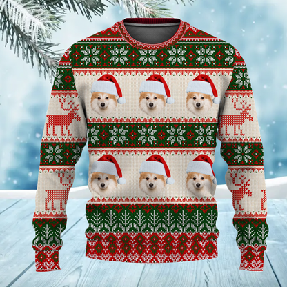 Put Your Pet Dog Cat Face Photo on Personalized Funny Unisex Ugly Christmas Sweater with Picture