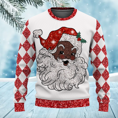 Retro African American Afro Santa Claus Christmas Ugly Sweater for Adult & Kids