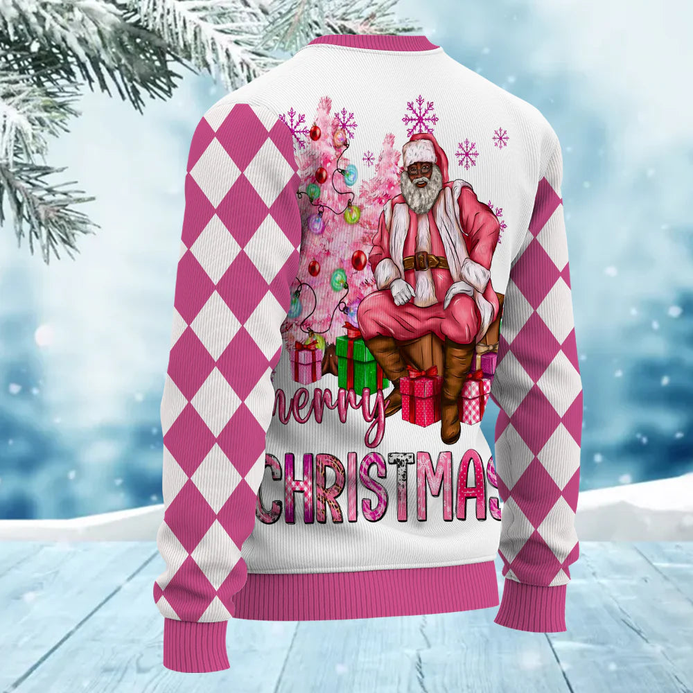 Merry Christmas Afro Black Santa Claus Ugly Sweater for Adult & Kids