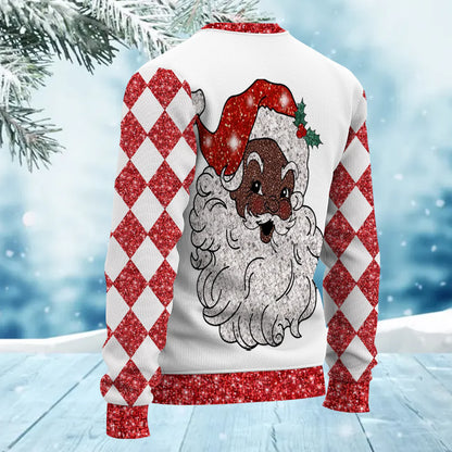 Merry Christmas Afro Black Santa Claus Ugly Sweater for Adult & Kids