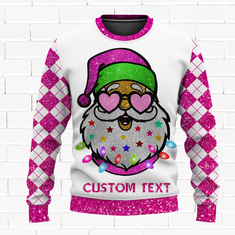 Santa Claus with Sunglasses Sparkly Glitter Ugly Christmas Sweater for Women