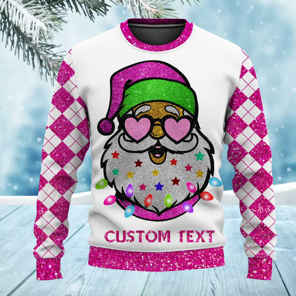 Santa Claus with Sunglasses Sparkly Glitter Ugly Christmas Sweater for Women