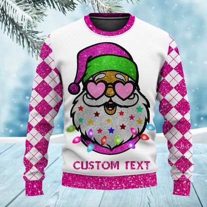 Santa Claus with Sunglasses Sparkly Glitter Ugly Christmas Sweater for Women