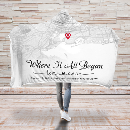 Create an Anniversary Gift for Couple with Where It All Began Map on Hooded Blanket