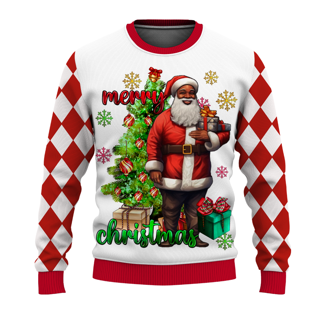 African American Mr And Mrs Black Santa Claus Merry Christmas Ugly Sweater for Men & Women