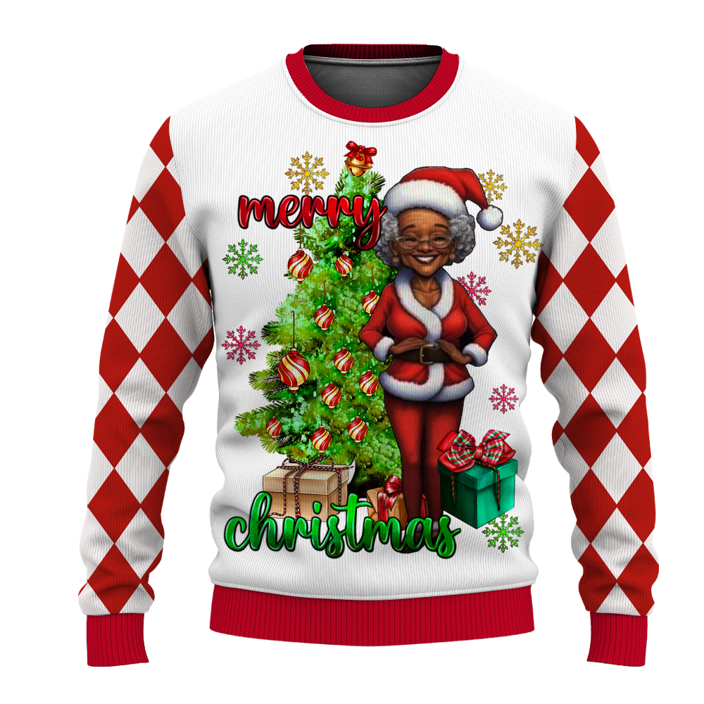 African American Mr And Mrs Black Santa Claus Merry Christmas Ugly Sweater for Men & Women